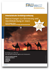 Flyer orientalistische Dreikönigsvorlesung "Betrachtungen zur Erinnerung und Identitätsbildung im Islam".