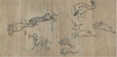 Antike Zeichnungen von verschiedenen Tieren.